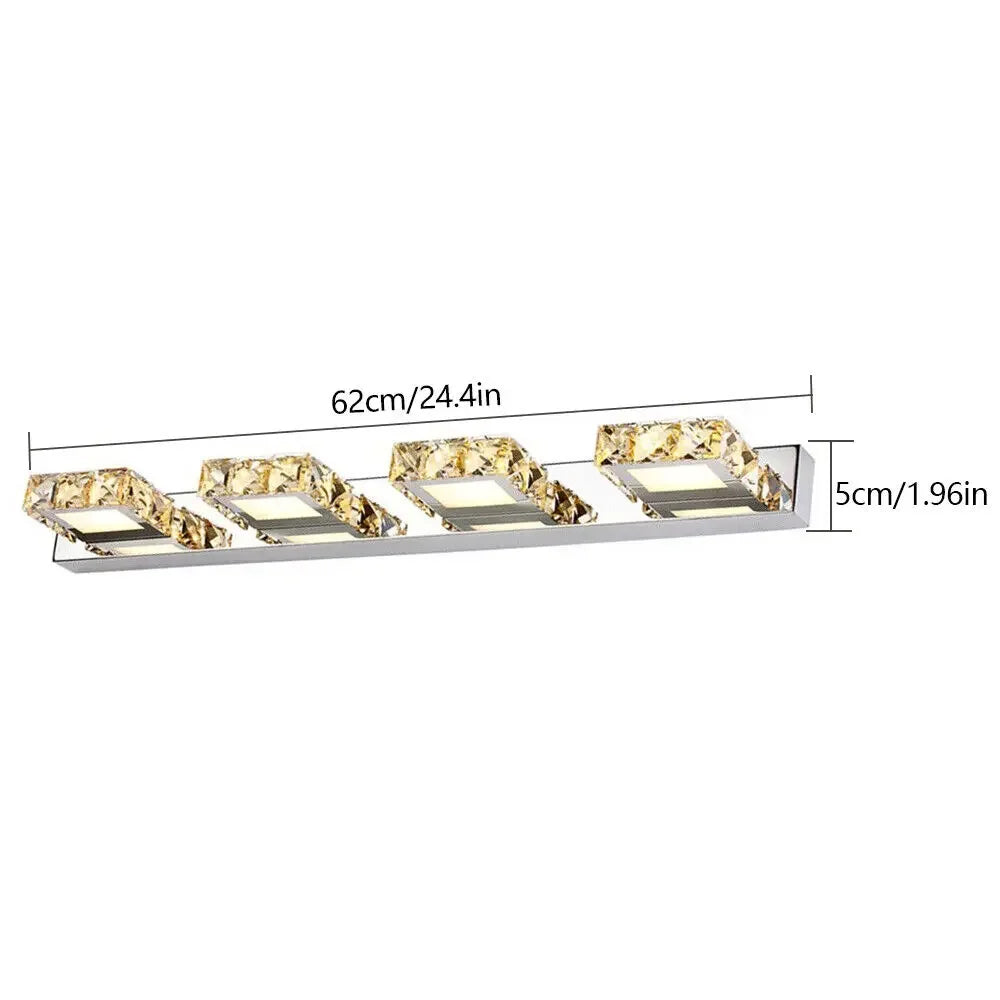 4-Light LED Crystal Vanity Mirror Lamp | Gold Bathroom Wall Light