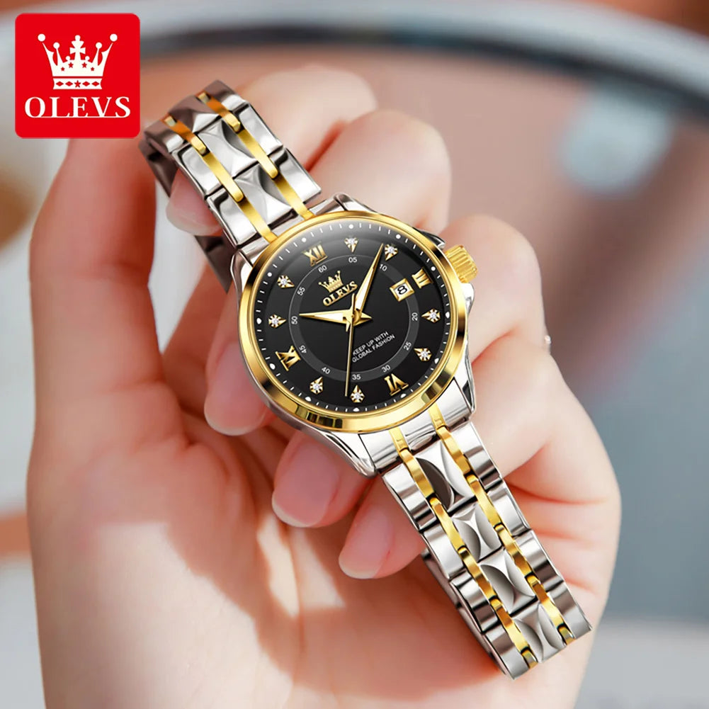 OLEVS Elegant Luxury Watches for Women Original Stainless Steel Calendar Luminous Waterproof Quartz Fashion Trend Ladies Watch