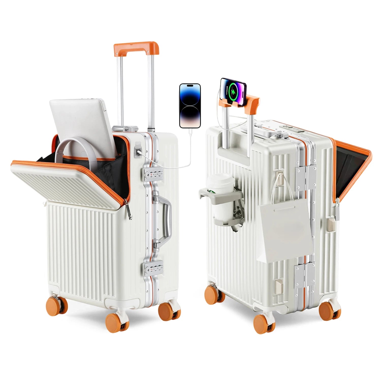 AIWEINY Aluminum Frame Suitcase PC Hard Shell Pressure-Resistant Travel Luggage, 360° Silent Swivel Wheels, with TSA Lock.