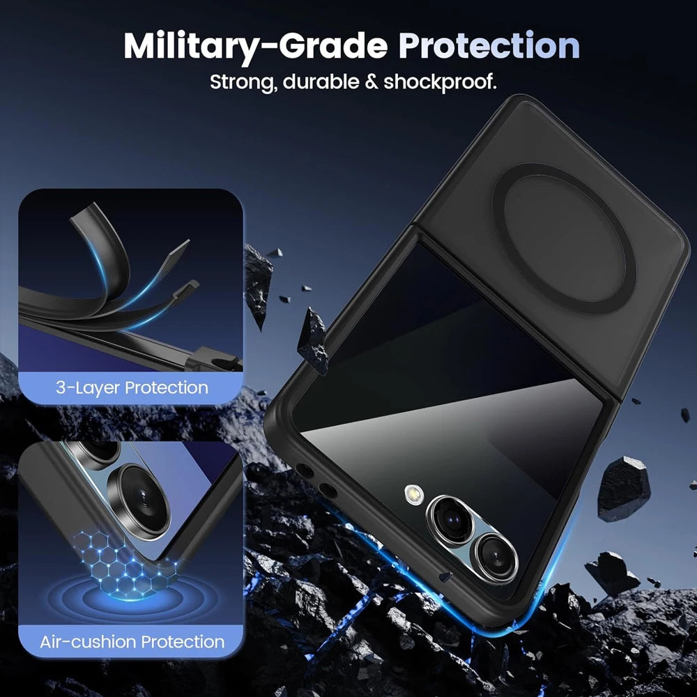 UYUXIO Magnetic Wireless Charging Mobile Phone Case for Samsung Galaxy Z Flip 7 Cases Slim Rugged Translucent Cover with Magnet