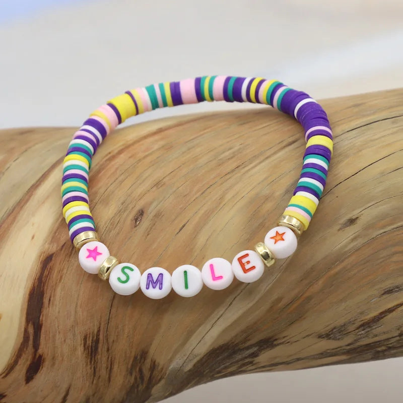 Multicolor Clay Beaded Letter Bracelet | Custom Friendship & Love Boho Jewelry