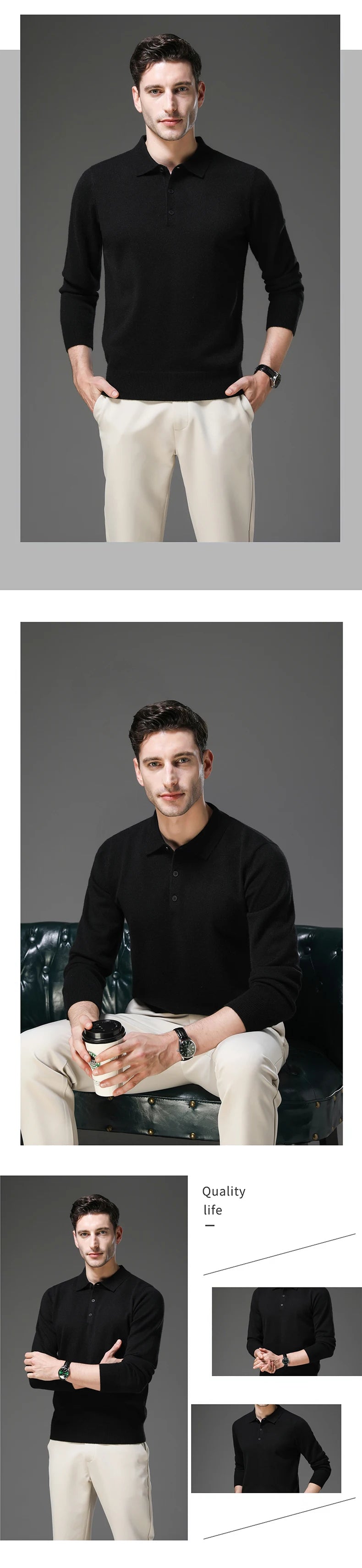 Top Grade Anti-Pilling New Fashion Men Knit Pullover Turndown Collar Autum Winter Slim Fit Warm Sweater Business Casual Jumper