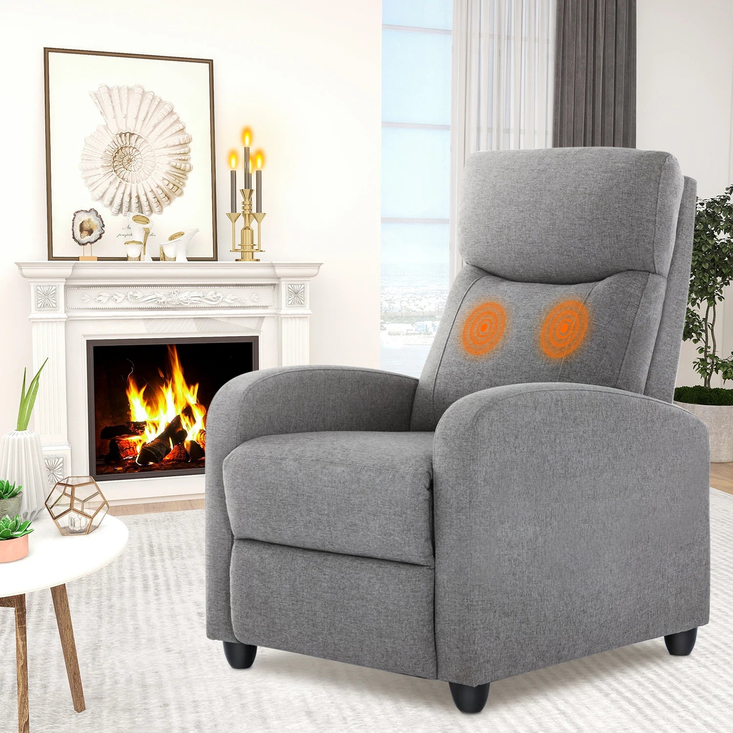 JHK Recliner Chair Massage Sofa Fabric Theater Lumbar Support Adjustable Modern Padded Seat Backrest Living Room Home Grey