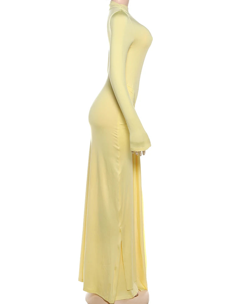 Weird Puss Ruched Elegant Maxi Dress Women Daily Casual Fashion Skinny Full Sleeve Solid Gown Midnight Prom Party Long Bodycon