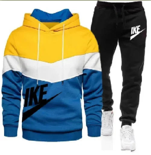 A new autumn and winter fashion combination hooded sweatshirt and sweatpants two-piece men's casual fitness jogging set