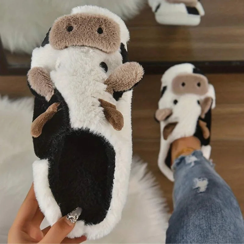 Soft Cow Slippers for Women - Cozy Animal-Themed Home Shoes Fluffy Winter Shoes for Women House Slippers