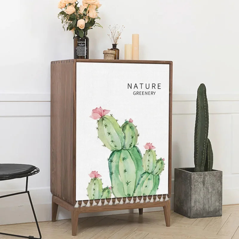 Sunflower Cactus Plant Cabinet Curtains Punch-free Nordic Half-curtain Dust Cover for Shoe Shelf Kitchen Storage Shelf Curtains