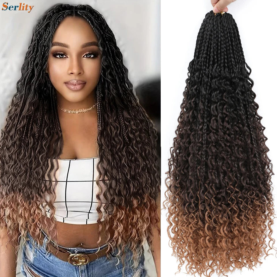 Boho Box Braids Goddess Bohemian Hippie Braids Braiding Hair Box Braids with Curly Ends Messy Pre-looped Synthetic Crochet Hair