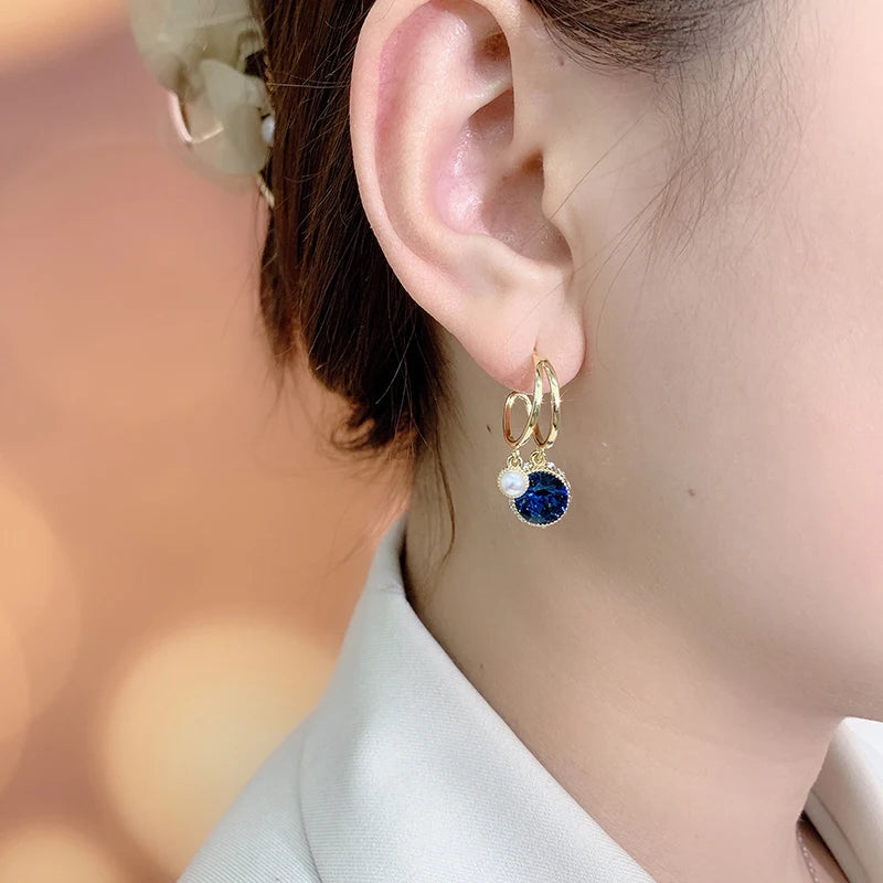 Crystal & Pearl Drop Earrings | Gold-Plated Brass Dangle Jewelry for Women