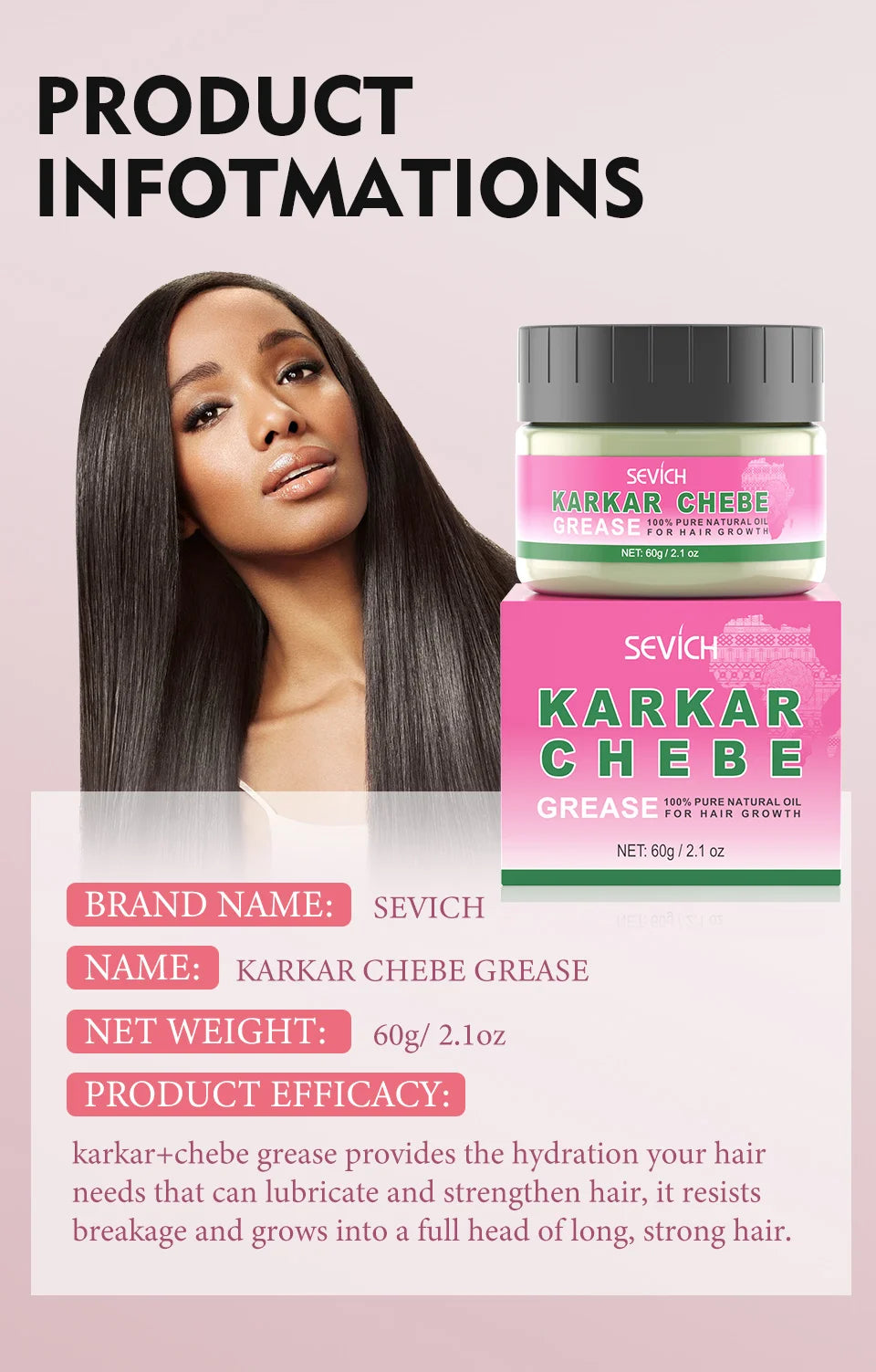 Sevich KARKAR Hair Butter – 100% Pure Natural Chebe & Kaka Oil Hair Growth & Repair Treatment (60g)