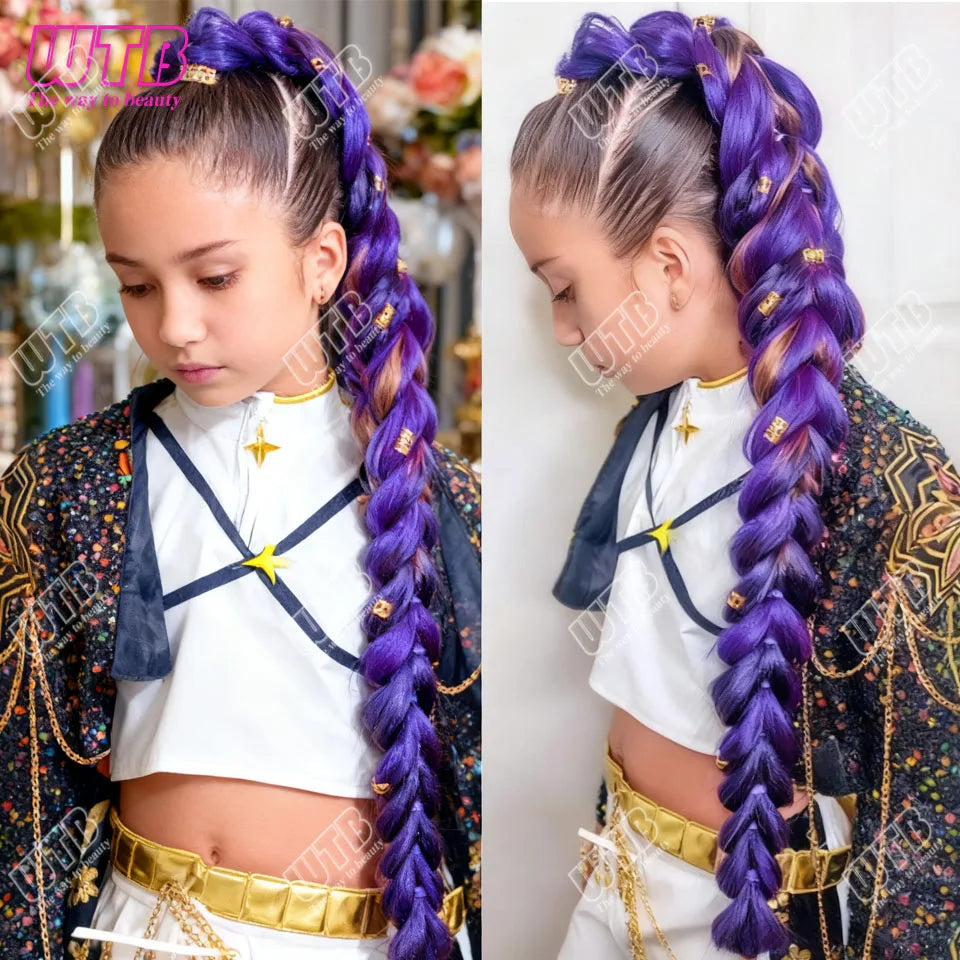 Synthetic Ponytail purple dirty braid wig purple color big braid wig chemical fiber big braid braiding hair extension