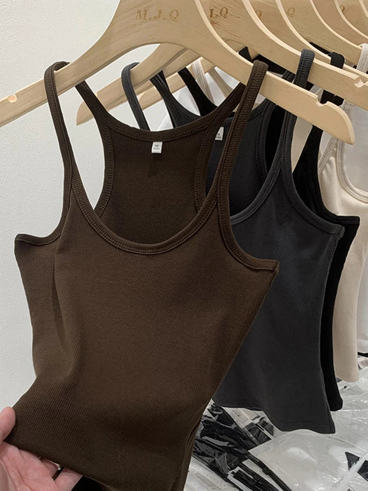 zjaiss Solid Color Basic Ribbed Knitted Tank Top Women Summer Vintage Sleeveless Camis 90s Cool Girls Streetwear Soft Tees