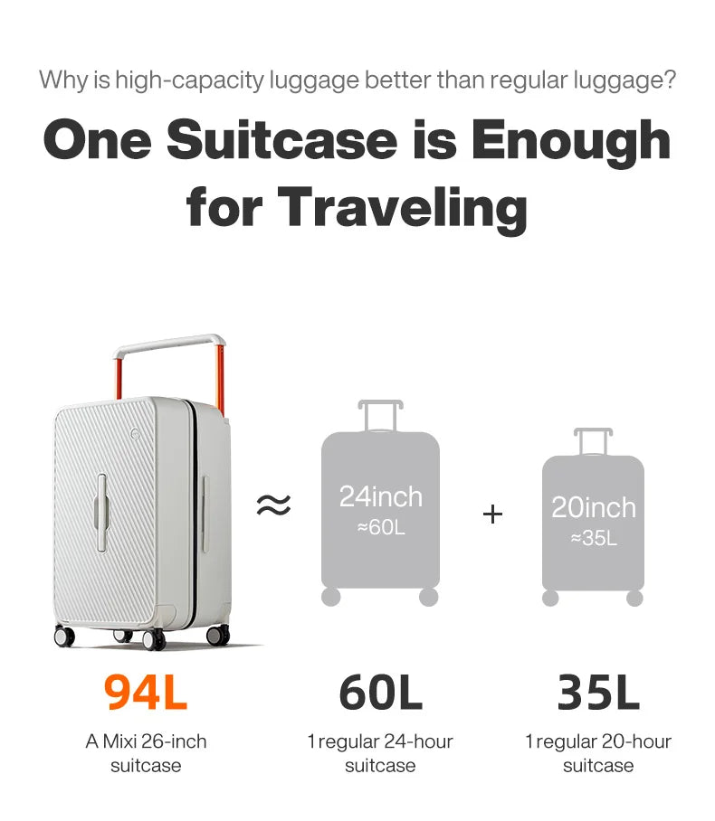 Mixi Large-Capacity Suitcase Trolley Case 26inch Checked in Hardside Rolling Wheels Luggage Wide Handle Travel Suitcases Trunk