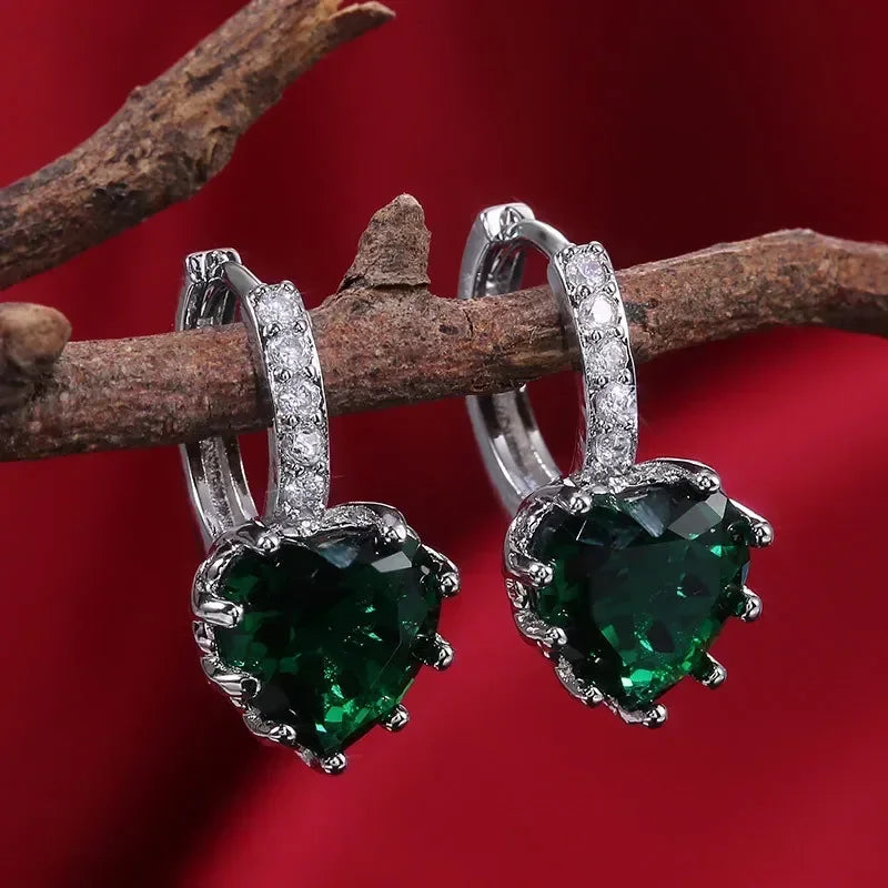 Green Crystal Drop Earrings | Elegant Zirconia Luxury Jewelry for Women