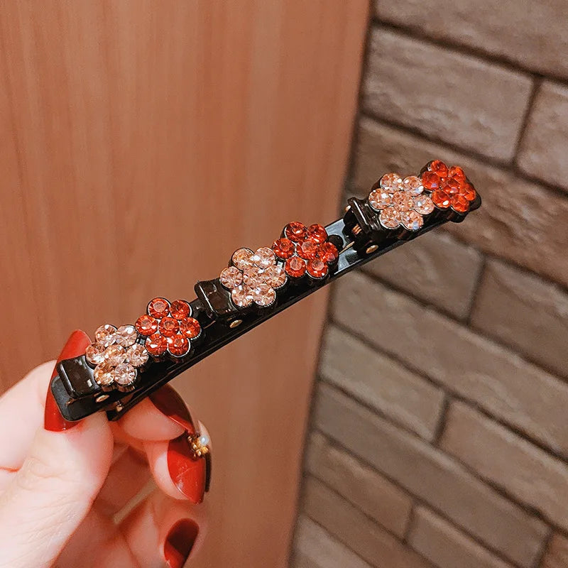New Fashion Korean Style Acryli Crystal Flowers Hair Clips For Girl Summer Sweet Cute Bangs Side Barrettes Elastic Duckbill Clip