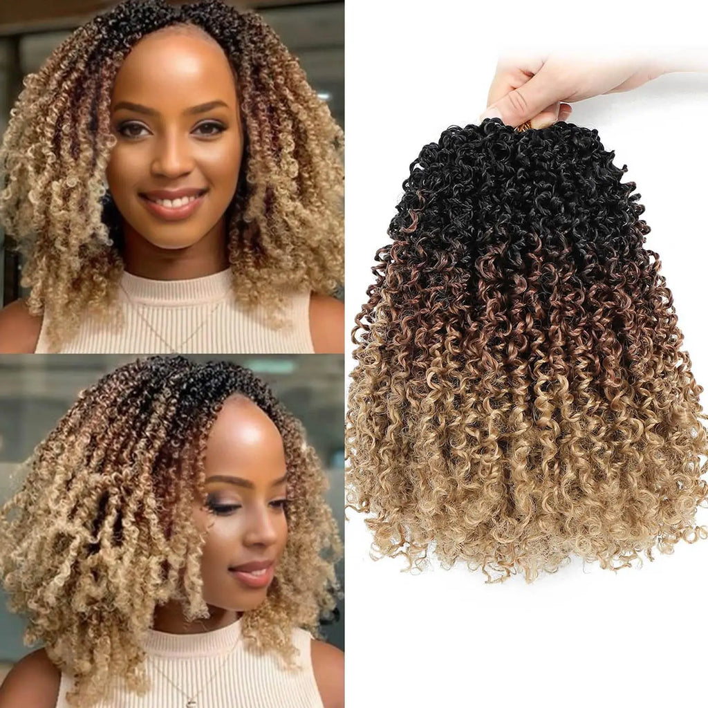 8" Yanky Twist Crochet Hair Ombre Brown Spring Twist Hair Senegalese Twist Crochet Hair with Curly Ends Synthetic Crochet Braids