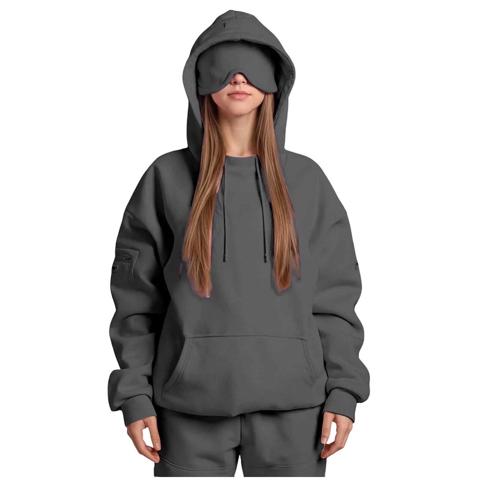 Plus Size Hoodie with Built-In Eye Mask – Oversized Travel Pullover