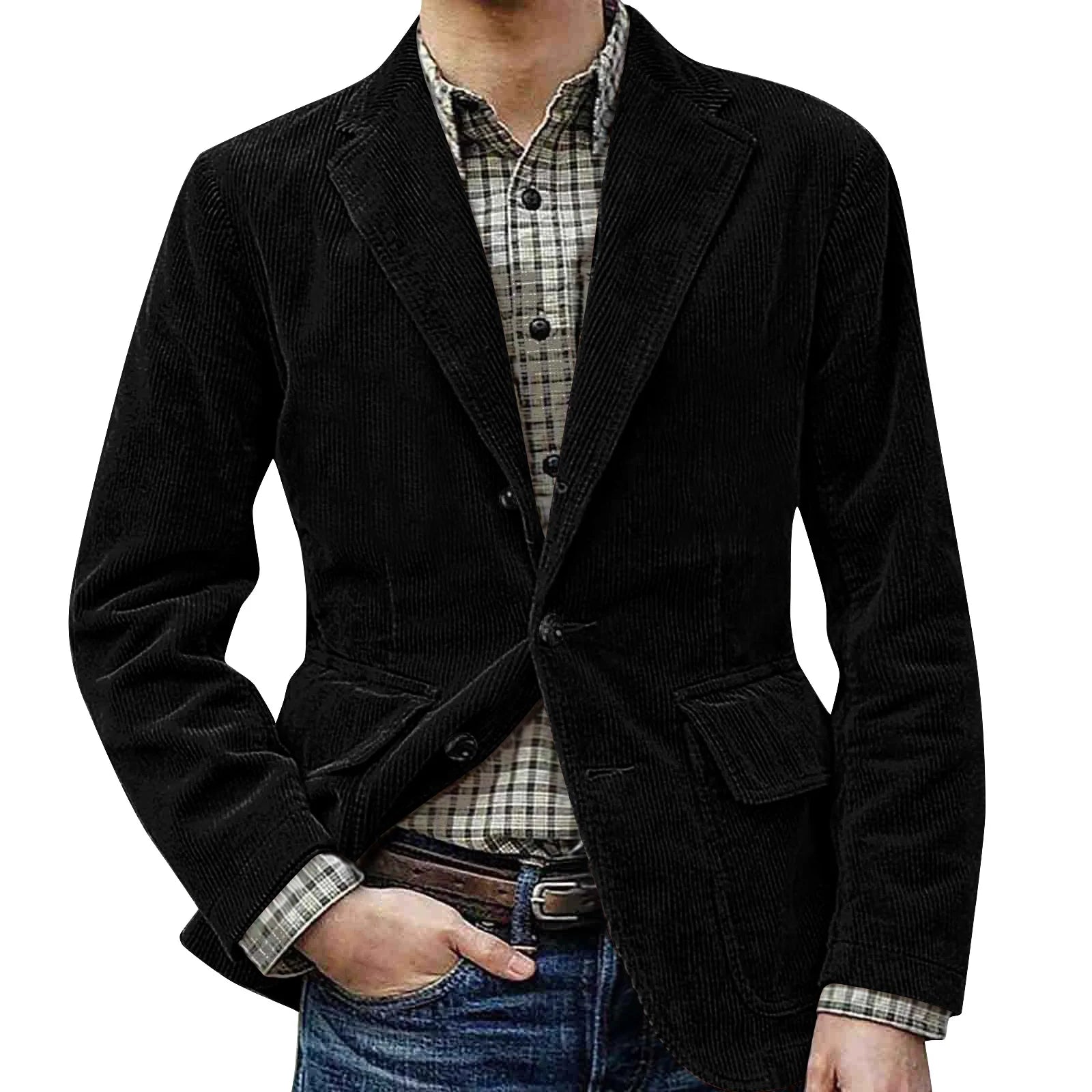 Corduroy Warm Pocket Suit Jacket Men'S Solid Color Cardigan Casual Suit Winter Fashion Single-Breasted Warm Top Jacket