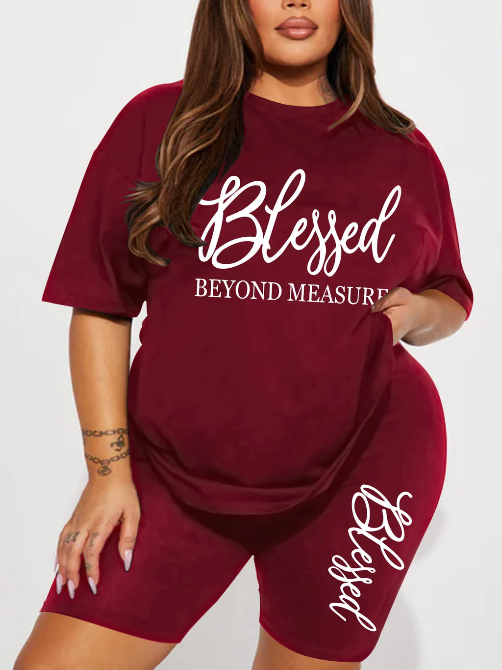 Plus size sets for women Summer 2 pieces Blessed printed offers and liquidation everything cheap elegant women's sets Short sets