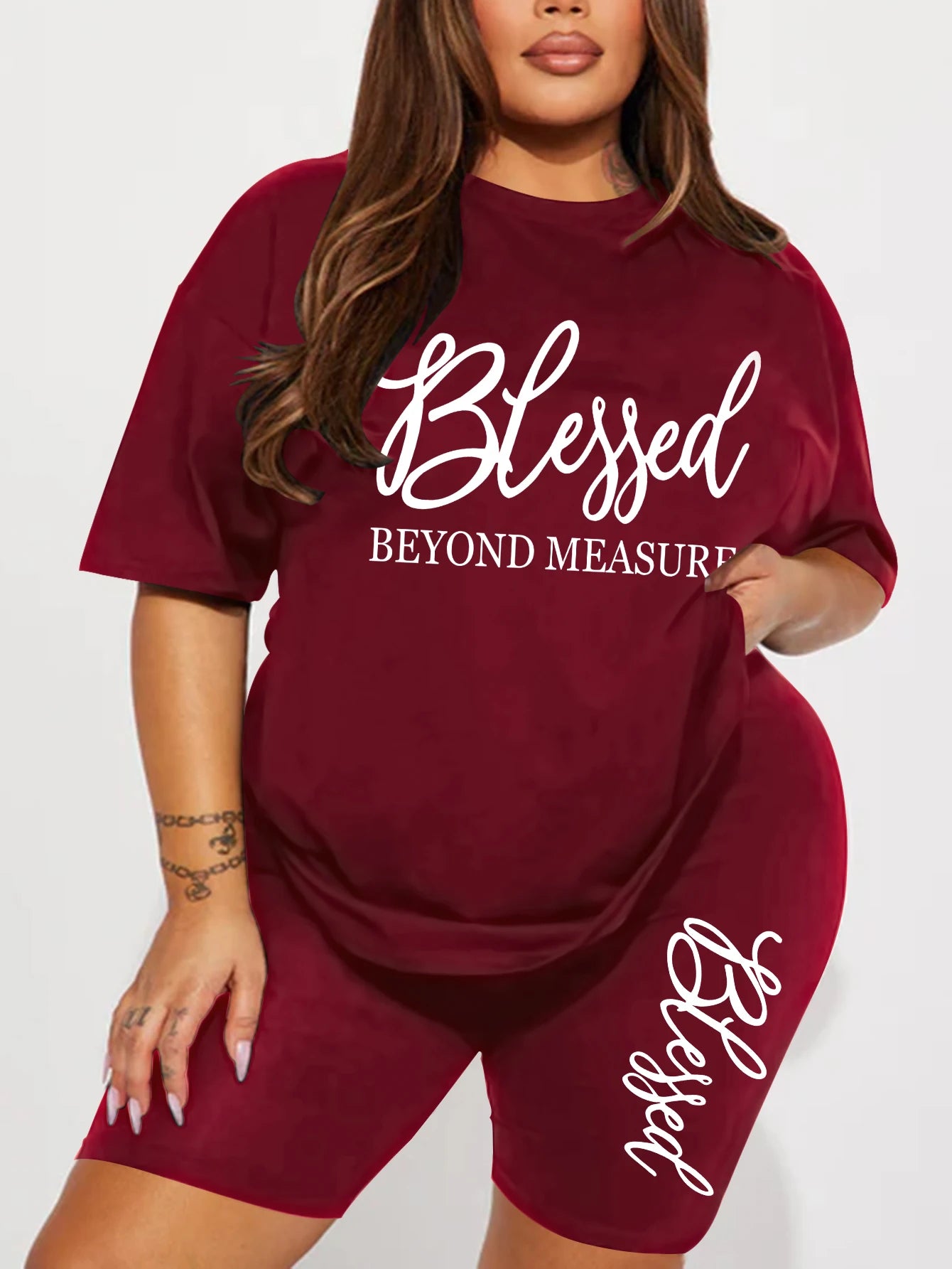 Plus size sets for women Summer 2 pieces Blessed printed offers and liquidation everything cheap elegant women's sets Short sets