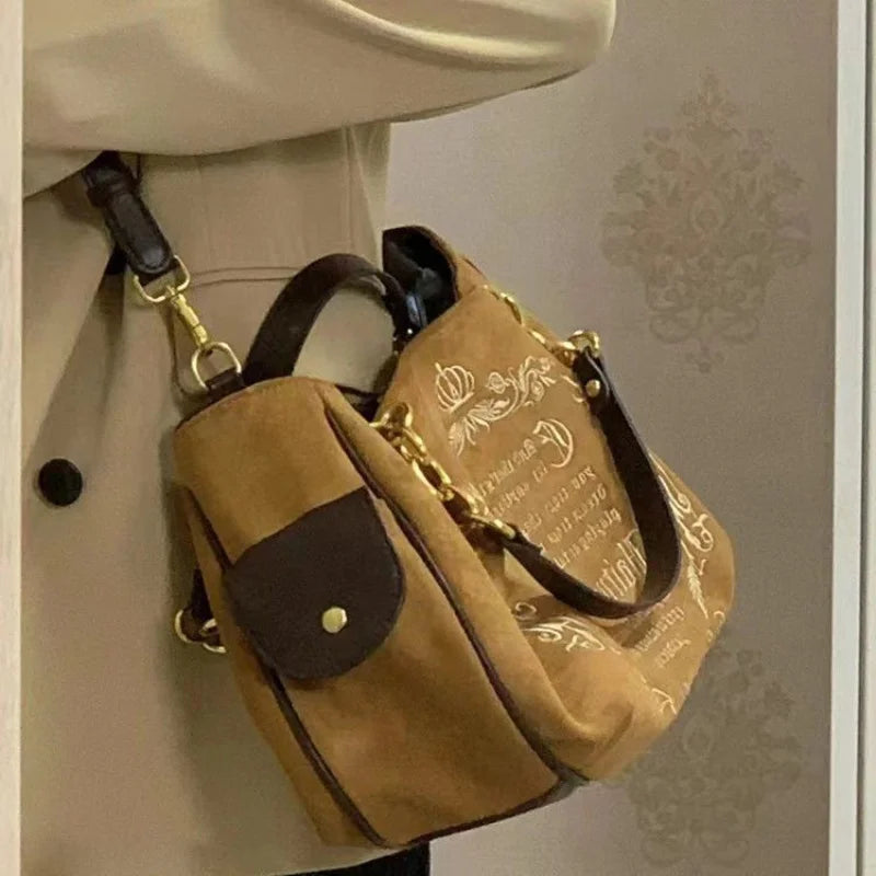 Y2K Women Pink Vintage Gothic Tote Bag Aesthetic Large Capacity Embroidery Letter Retro Ladies Grunge Chain Travel Shoulder Bags