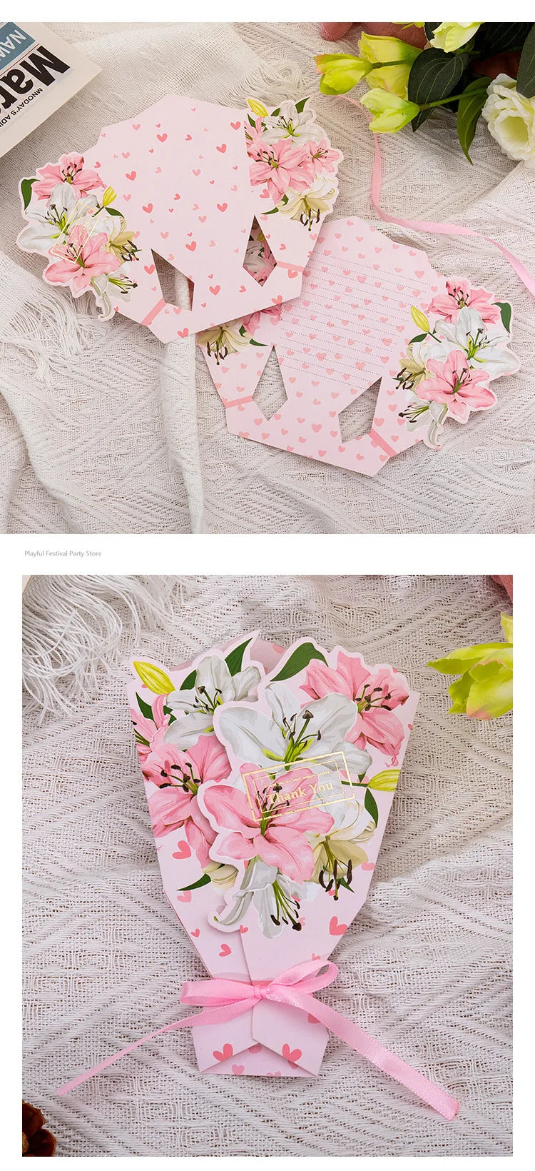 3D Carnation Bouquet Greeting Card — Hot-Stamped, Foldable Keepsake (11.5 × 17 cm)