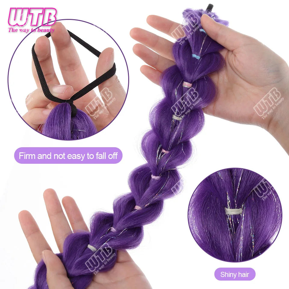 Synthetic Ponytail purple dirty braid wig purple color big braid wig chemical fiber big braid braiding hair extension