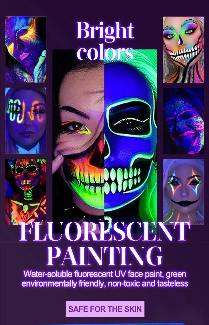 8 Colors Glow Fluorescent Neon Oil Face Body Art Paint UV Glow Oil Painting Halloween Party Fancy Dress Beauty Makeup Cosmetics