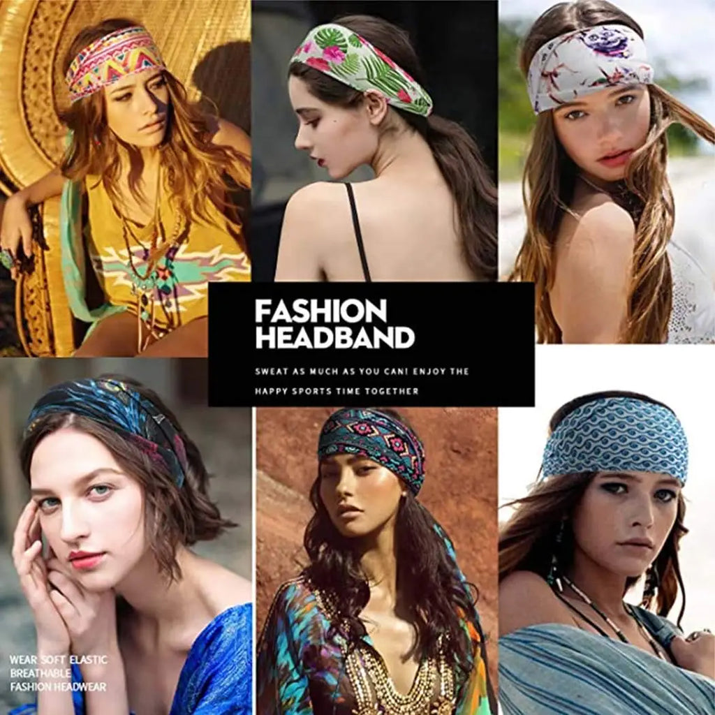 Boho Wide Knot Floral Cotton Headband | Stretch Turban Hair Scarf for Women