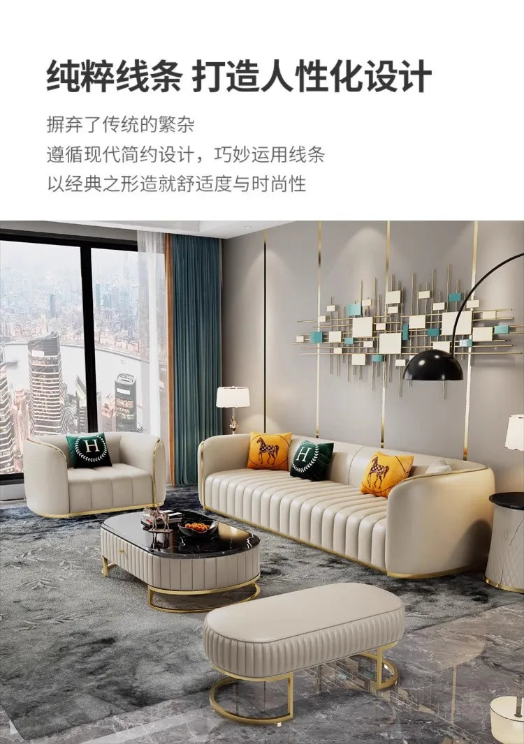 Furniture sofa Italian light luxury leather sofa small apartment living room home high-end designer straight row