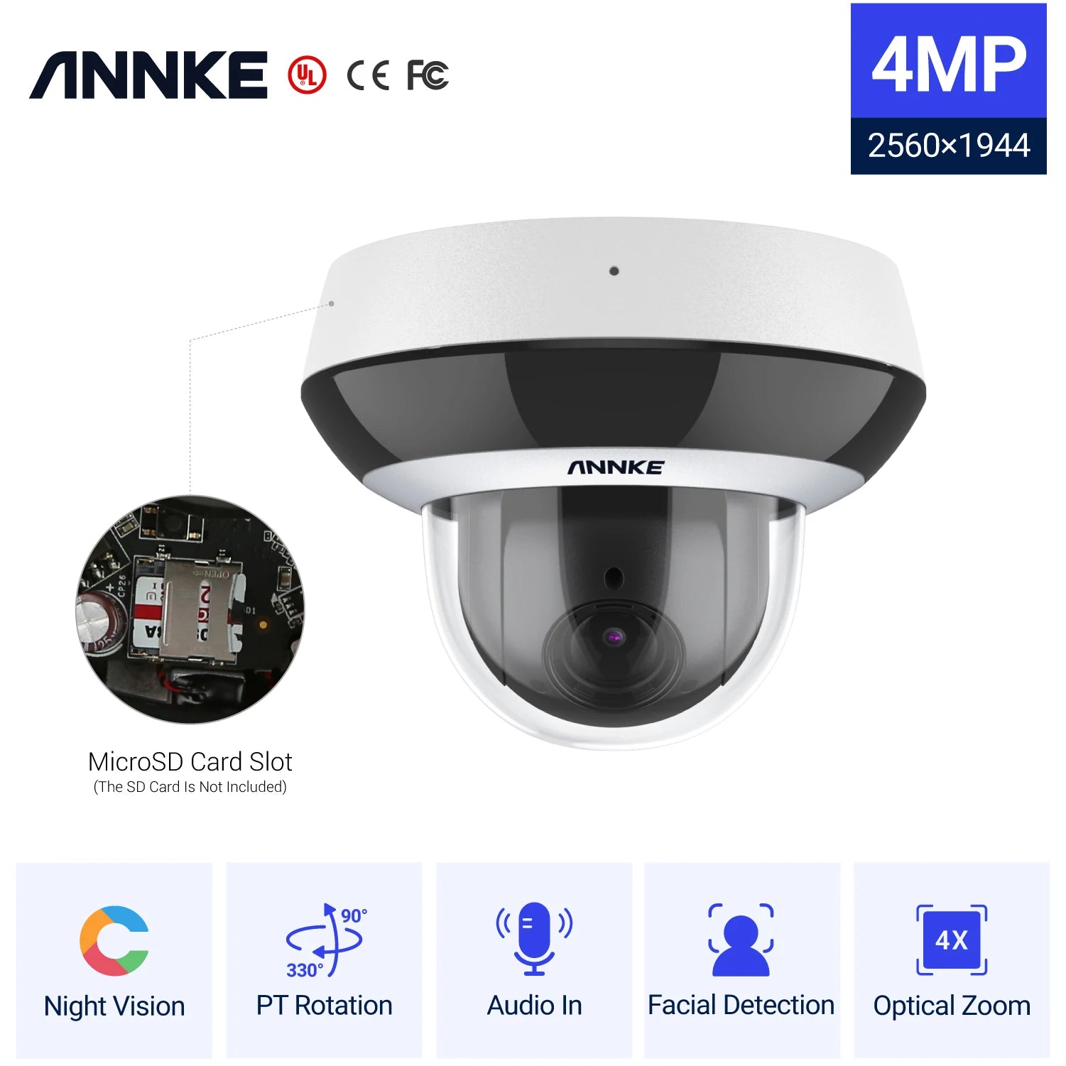 ANNKE Smartest 4MP Super HD PTZ Camera Security POE Camera 4X Optical Zoom Surveillance IP Camera With AI Detection Audio Record