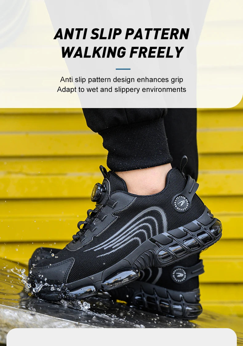 Rotary Buckle Work Safety Shoes For Men and Women Air Soft Sole Lightweight Protective Work Sneakers Men Breathable Boots