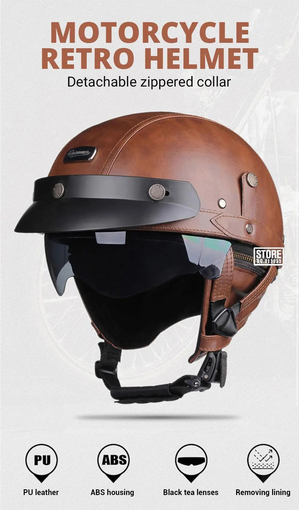 HEROBIKER Retro Half Motorcycle Helmet (DOT, HD Visor)