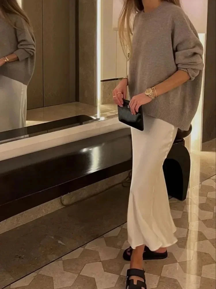 Willshela 2024 Black Satin Skirt Woman High Waist Elegant Long Skirts For Women Fashion Summer Midi Skirt Office Women's Skirts