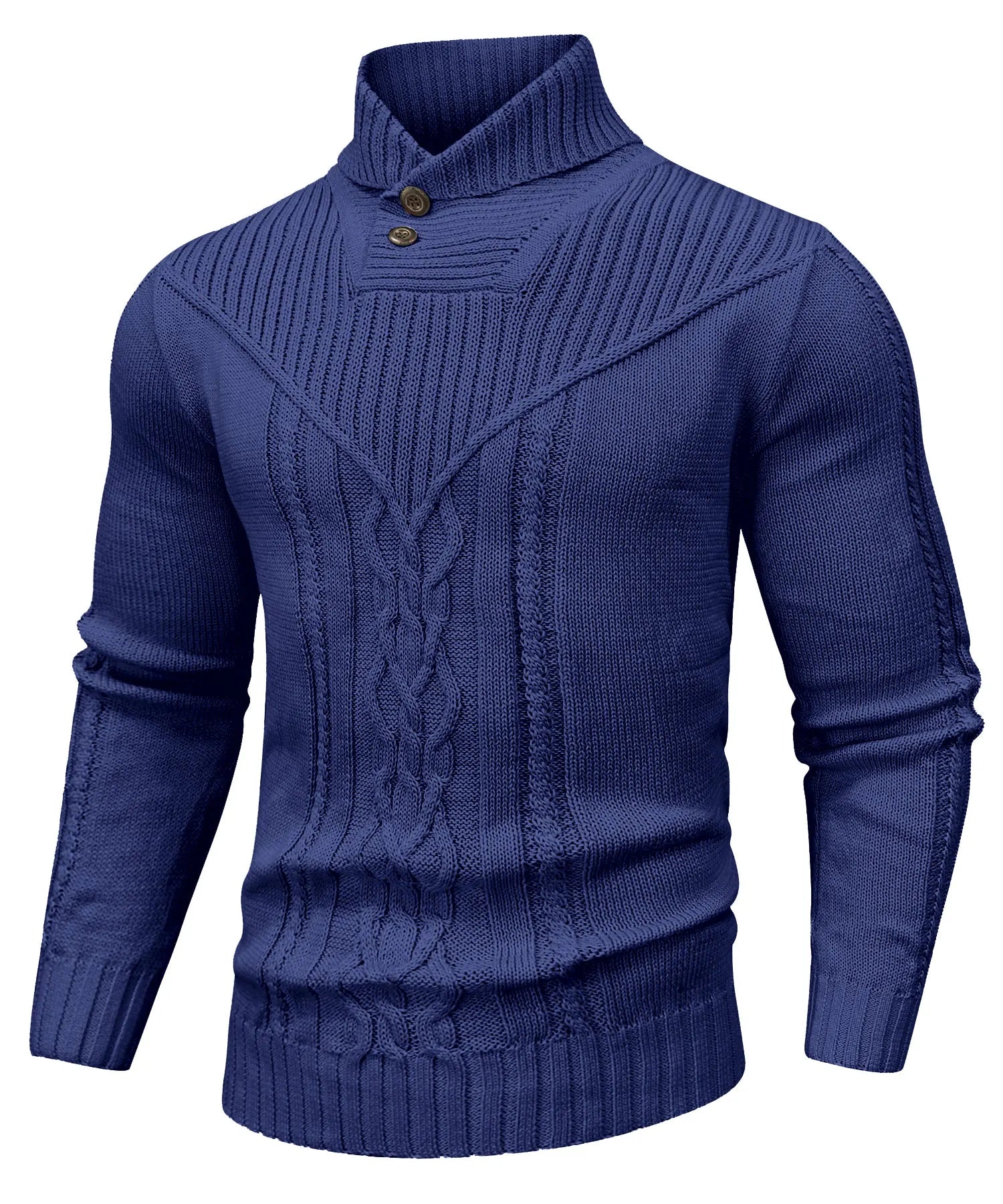 Men's Sweater Winter Shawl Collar Pullover Sweater Casual Cable Knit Button Sweaters Woolen Solid Color  Fleece Tops US Size