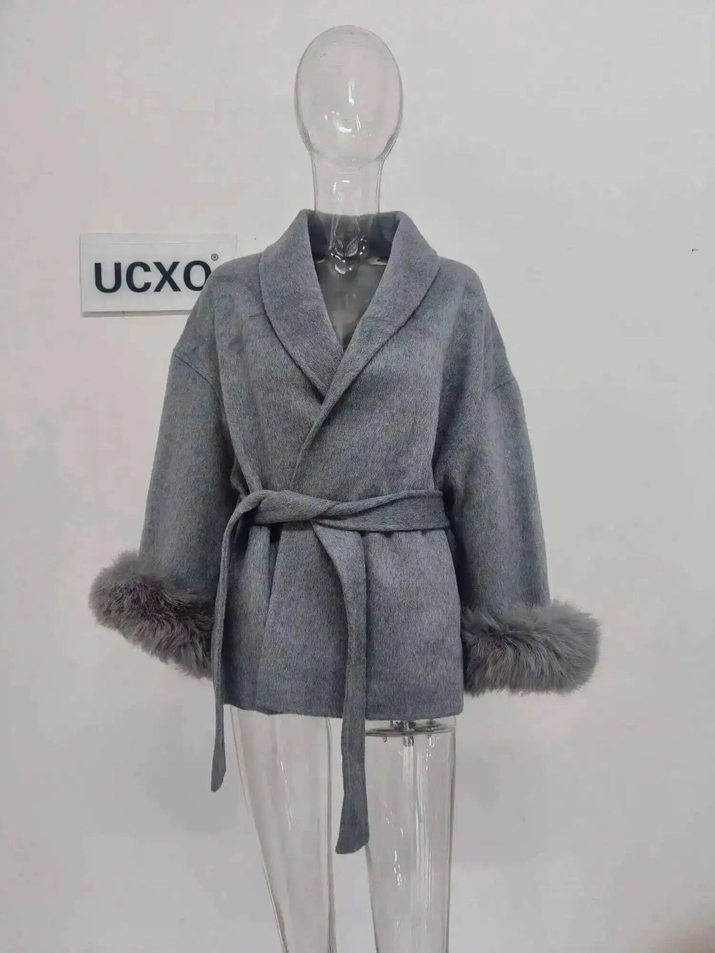 UCXQ Elegant OL Office Lady Overcoats Fur Patchwork Long Sleeve Woolen Coat Beautiful Women's Clothing Jacket Autumn 2025 Winter