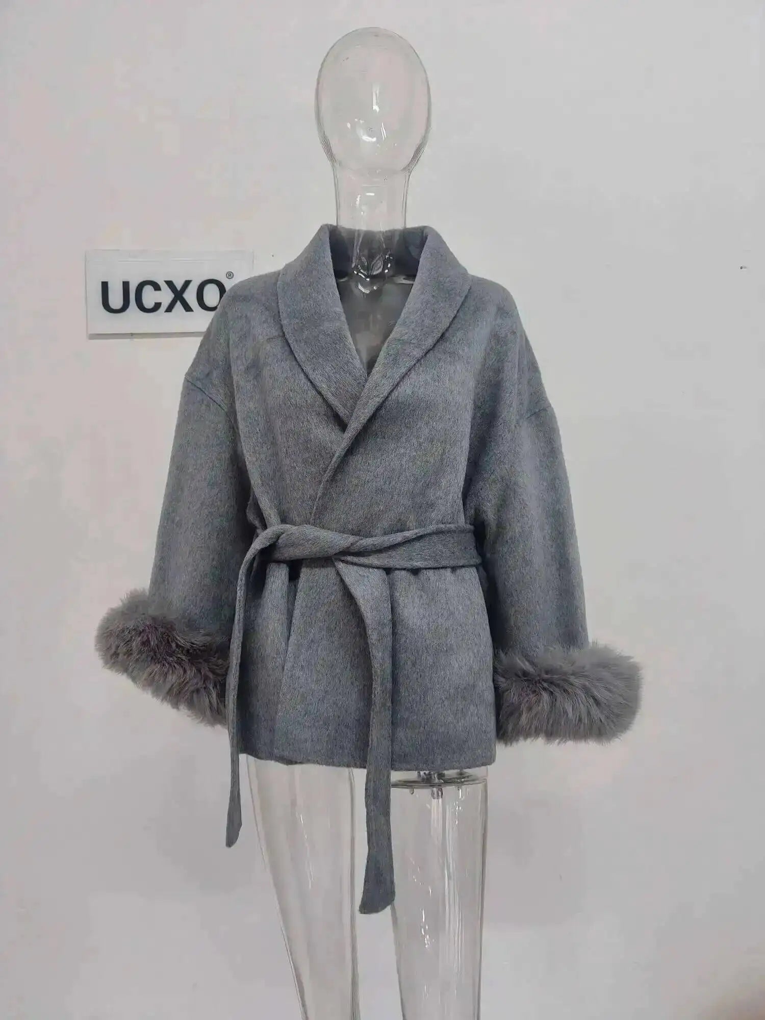 UCXQ Elegant OL Office Lady Overcoats Fur Patchwork Long Sleeve Woolen Coat Beautiful Women's Clothing Jacket Autumn 2025 Winter