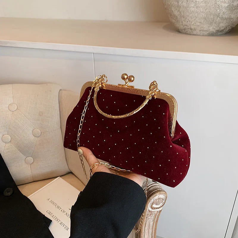 Luxury Design Women's Evening Clutch Purse Dinner Party Ladies Small Clip Shoulder Bag Handbags Retro Female Chain Crossbody Bag