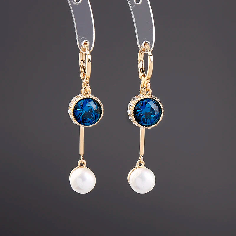 Crystal & Pearl Drop Earrings | Gold-Plated Brass Dangle Jewelry for Women