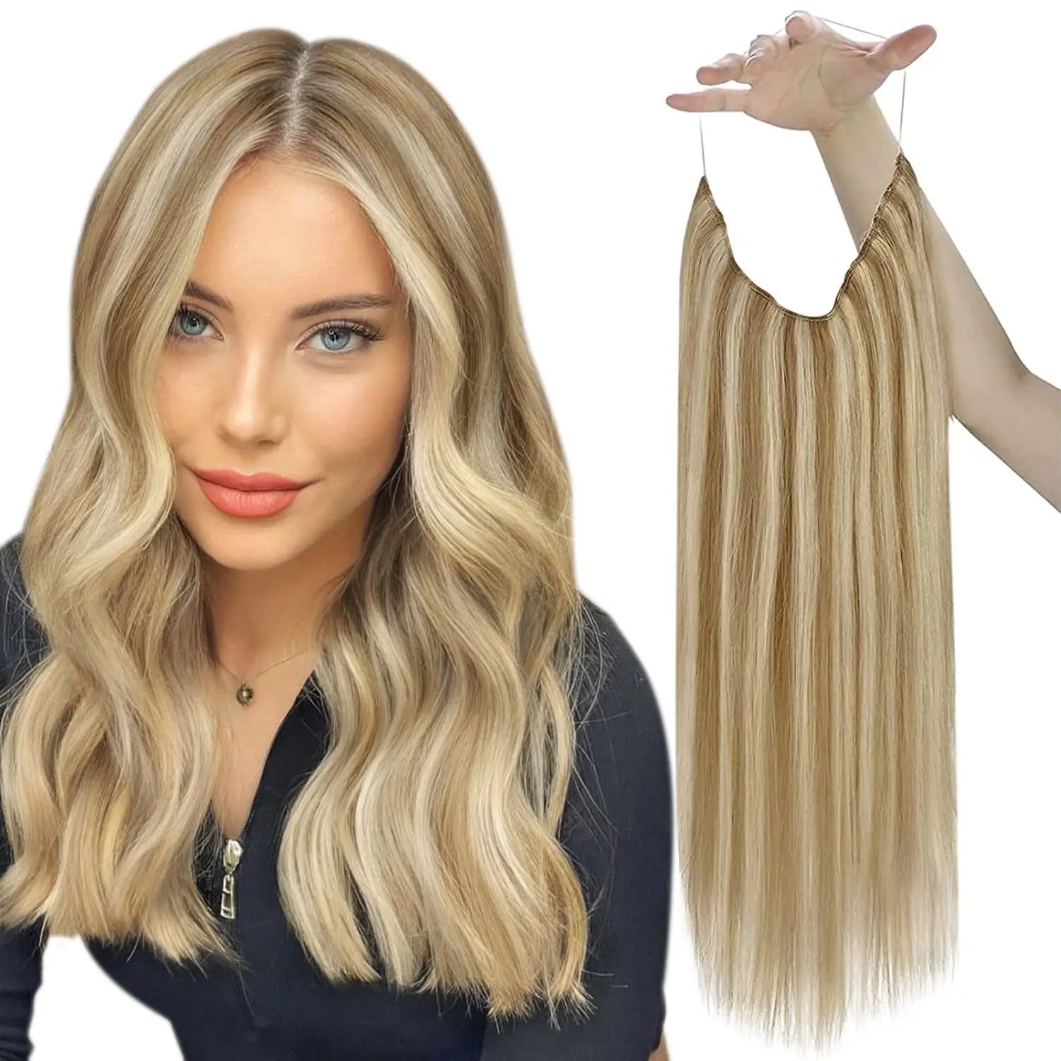 VeSunny Fish Line Human Hair Extension Remy Hair One Piece Invisible Wire Hair Weft Brazilian Hair Balayage Hair Extensions