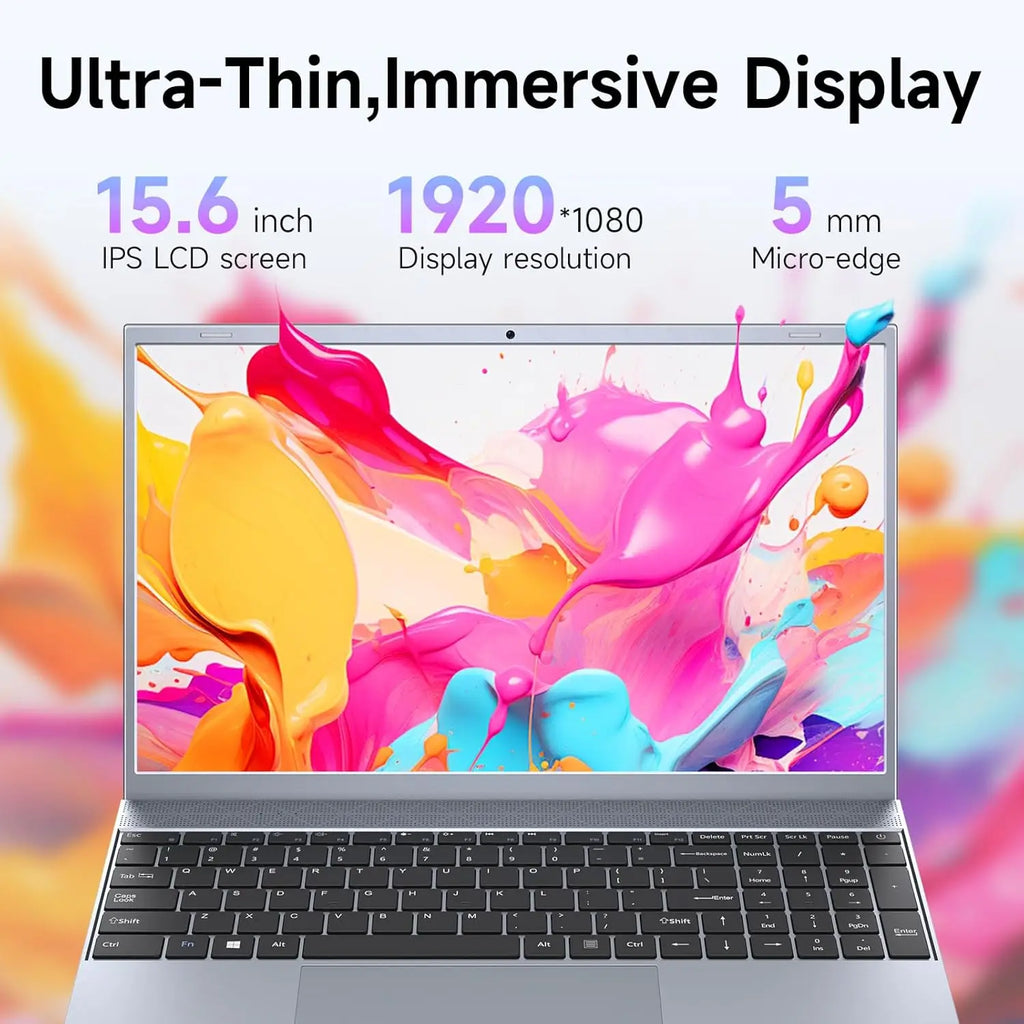 15.6″ Laptop — Intel Pentium J3710, 8GB RAM, 256GB SSD, Windows 11, FHD IPS, Wi-Fi 5, Slim Design (Dark Gray)