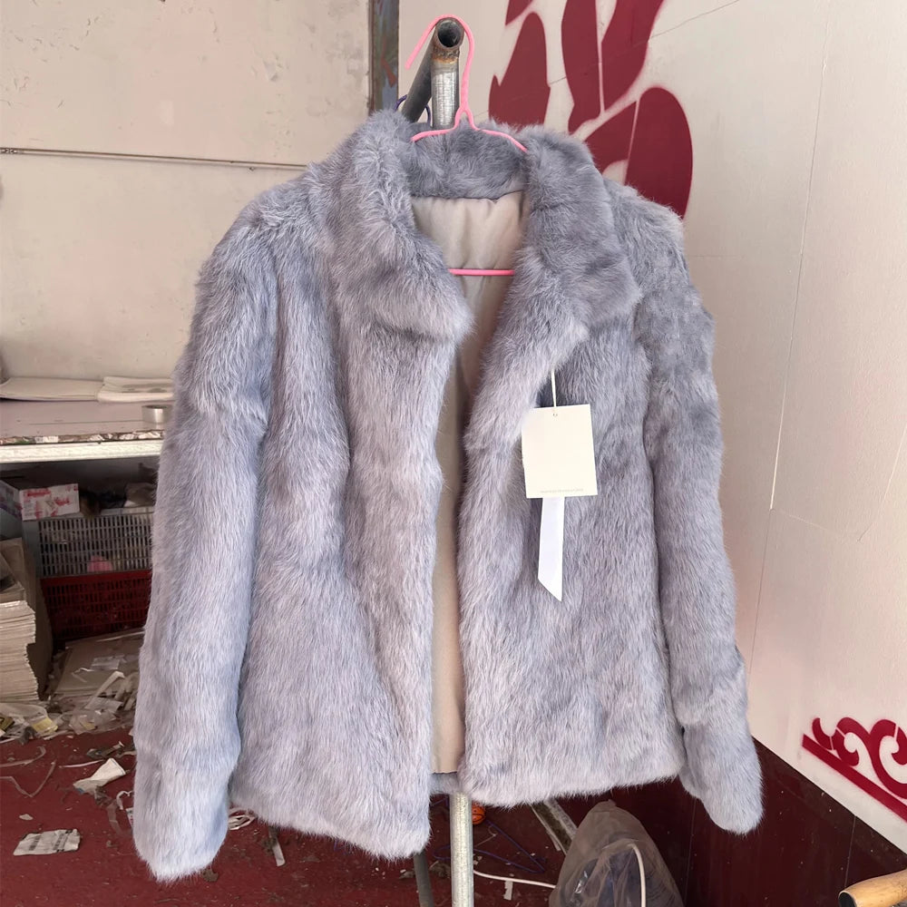 Natural Rabbit Fur Coat Women Winter Jacket Real Leather And Fur Bolero Women's Clothing Female Outerwears With 2025 Black Cold