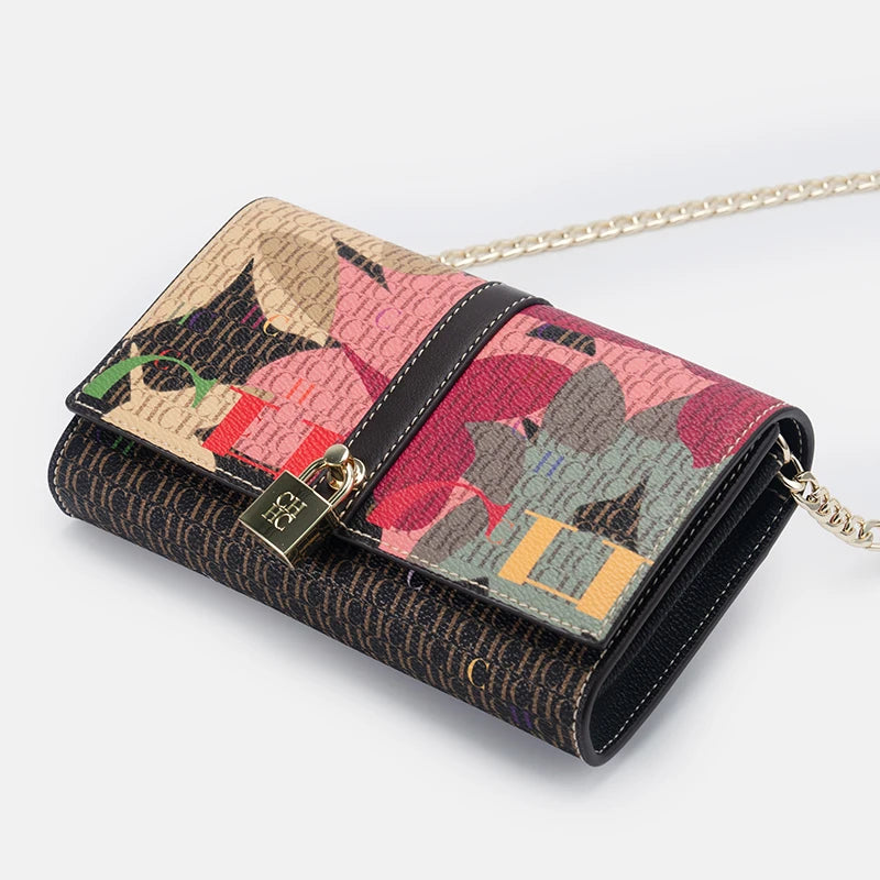 CH Chain Bag with Floral Letter Print Lock Design High Quality PU Material Women's 2025 Designer Shoulder Bag