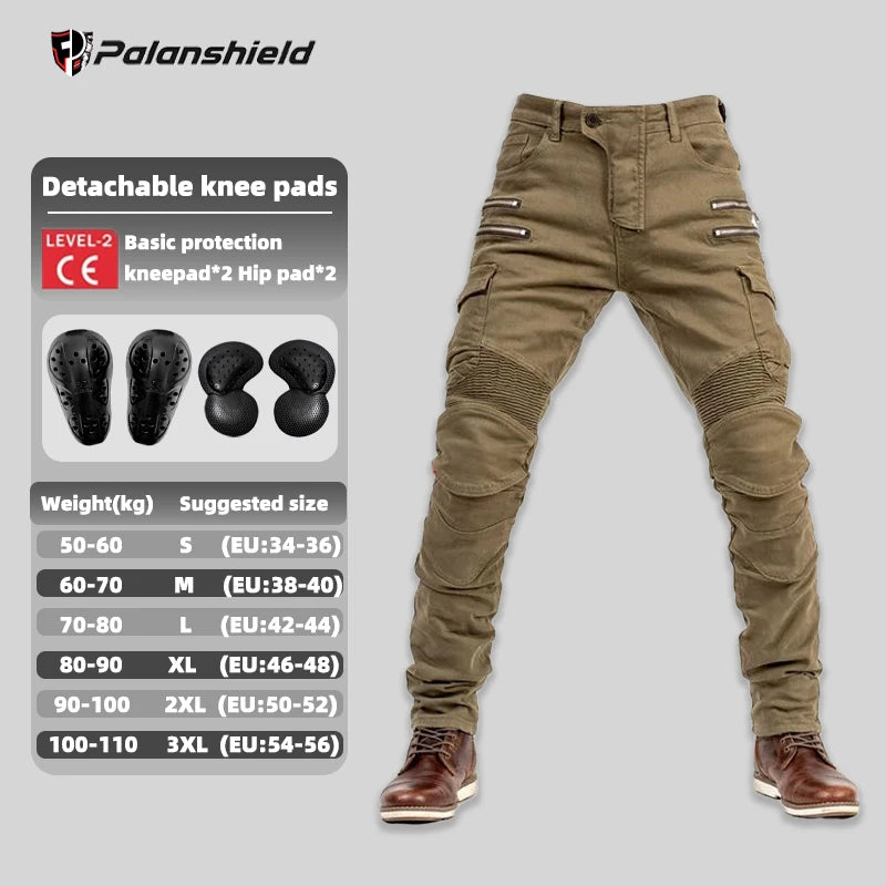 New Double Zipper Metal Style Motocross Moto Trousers Men For Woman Outdoor Riding Jeans With Protective Gear Motorcycle Pants