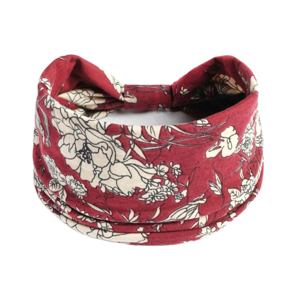 Boho Wide Knot Floral Cotton Headband | Stretch Turban Hair Scarf for Women