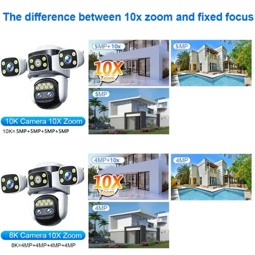 10K 20MP External IP Camera WiFi Surveillance Outdoor Four Lens PTZ 10X Optical Zoom CCTV Security Protection New