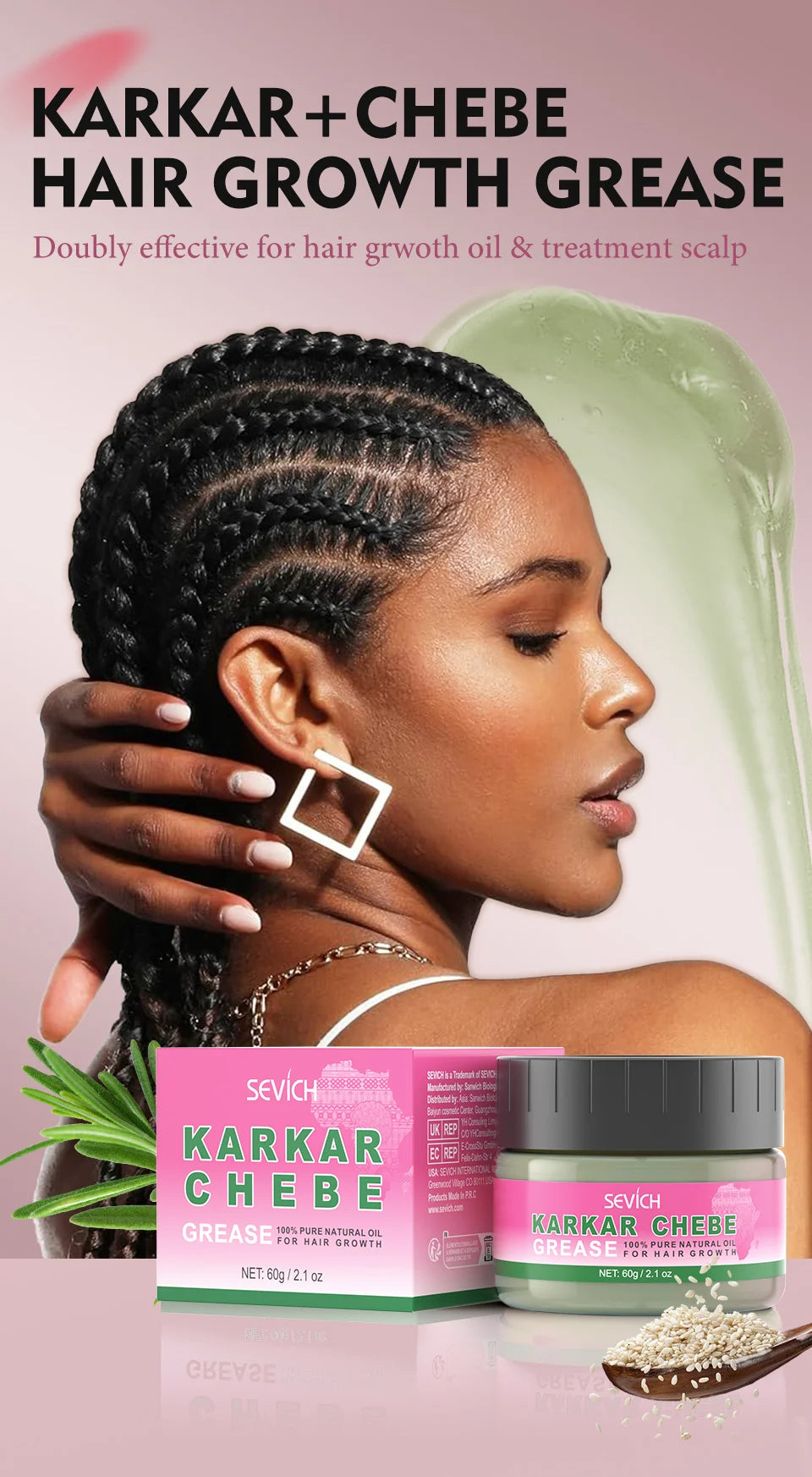 Sevich KARKAR Hair Butter – 100% Pure Natural Chebe & Kaka Oil Hair Growth & Repair Treatment (60g)