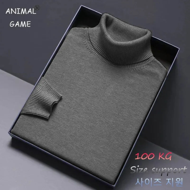 Animal Game Turtleneck Knitwear Luxury Men's Sweater Long Fit Pullover Sweaters Solid Color Men Streetwear Warm Cold Blouse