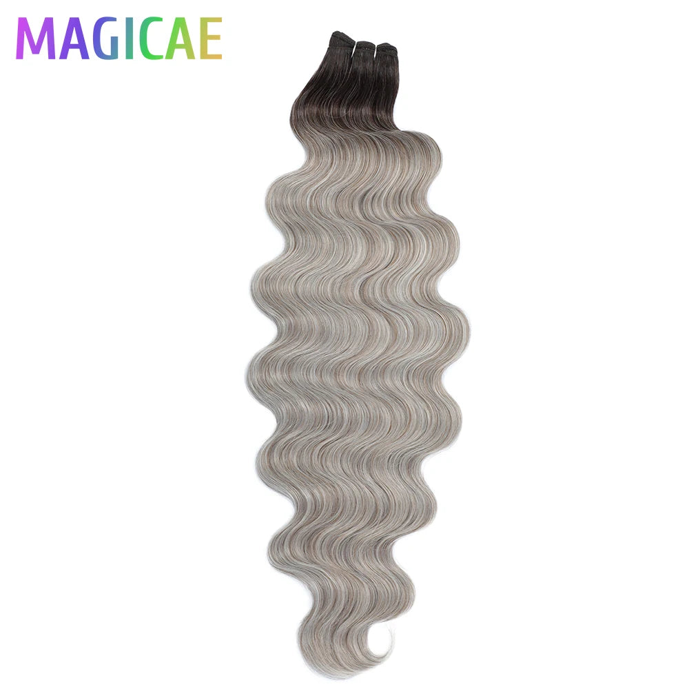 Magicae 200g/Pc Chocolate Ombre Brown Orange Blond 27/613 Grey High Temperature Synthetic Hair Extension 30Inch Body Wave Bundle