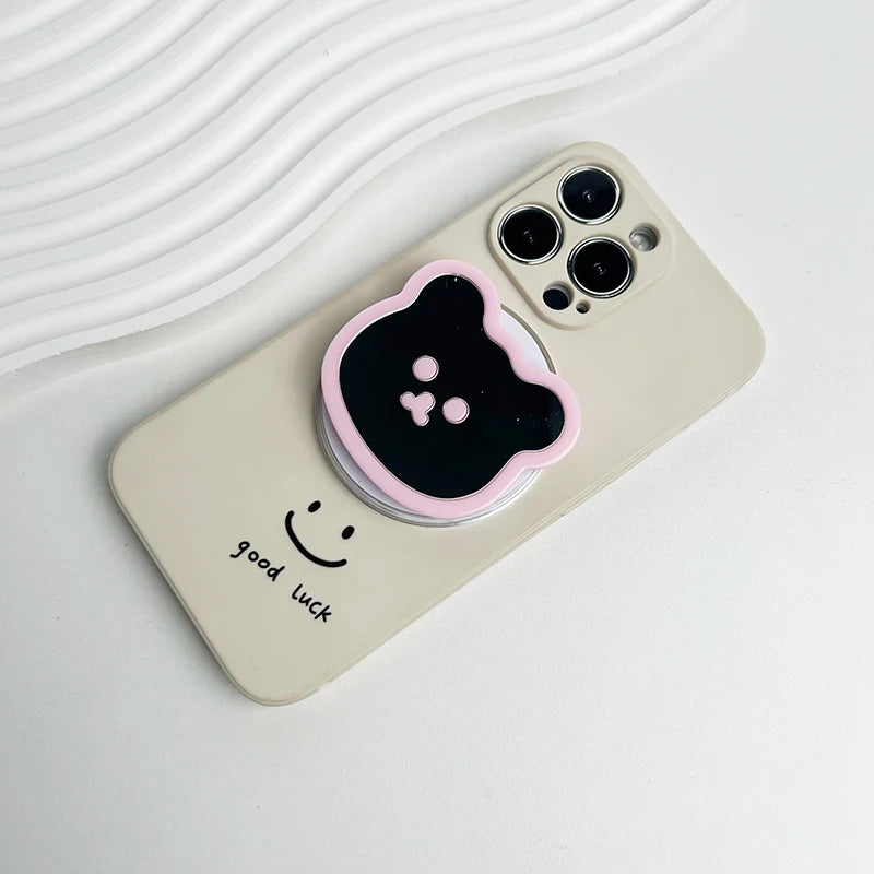 Cute Bear Mirror Magnetic Socket Grip Phone Holder For Magsafe IPhone Mac Samsung Safe Ring Finger Expanding Stand